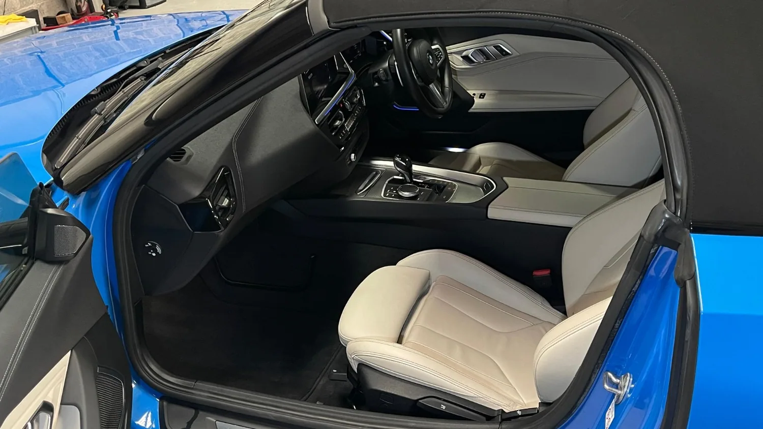 Blue BMW convertible — interior detail clean — Cre8Customs Glasgow and Paisley